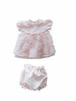 Completo Nuvole Teto e Tatta Completo neonata: coprifasce a manica corta con gonna con fiori in tulle applicati + coulotte abbinata. Lista Nascita Corredino