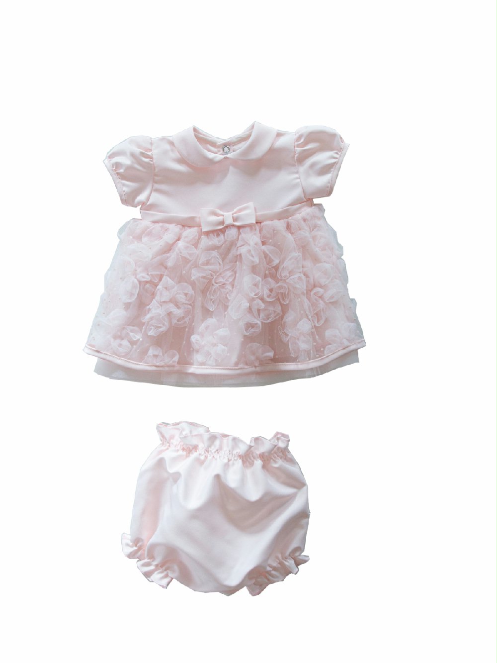 Completo Nuvole Teto e Tatta CC1640 Lista Nascita Corredino 00 Completo Nuvole Teto e Tatta Completo neonata: coprifasce a manica corta con gonna con fiori in tulle applicati + coulotte abbinata. Lista Nascita Corredino