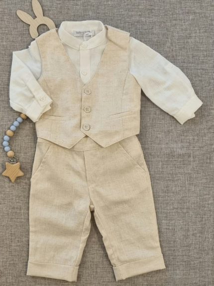 Completo tre pezzi neonato Easy Completo Neonato Easy Chic in Lino - Eleganza Made in Italy Completo Cerimonia Neonato