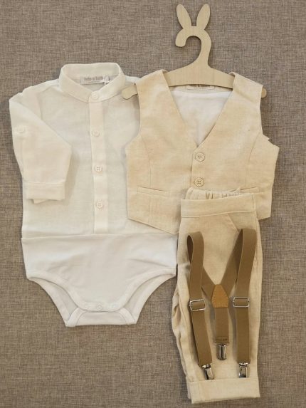 Completo tre pezzi neonato Easy Completo Neonato Easy Chic in Lino - Eleganza Made in Italy Completo Cerimonia Neonato