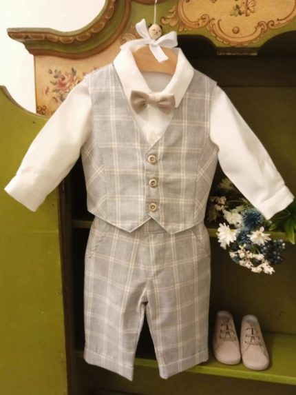 Completo tre pezzi neonato Nocciolino Elegante completo tre pezzi neonato da cerimonia con papillon - Teto&Tatta Made in Italy Made in Italy Nascita Lui