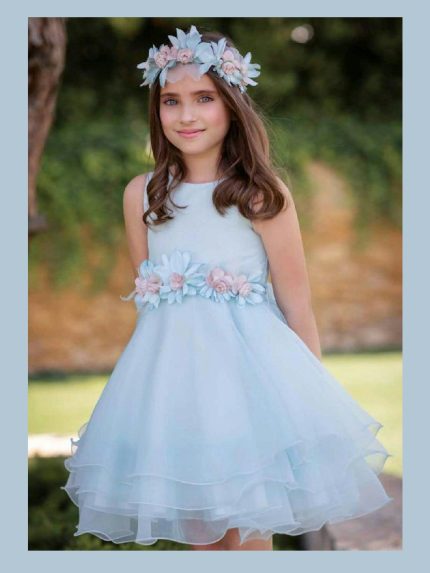 Corona Acquamarina Mimilù Elegante corona da cerimonia per bimba e ragazza, modello Acquamarina, in pizzo e tulle con fiore in tessuto. Accessori Cerimonia