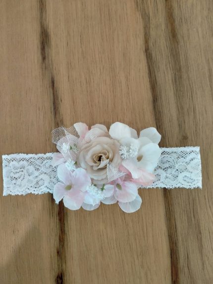 Corona Petunia Mimilù Elegante corona da Battesimo e cerimonia per neonata, modello Petunia in pizzo/tulle e tessuto. Glam Accessori Cerimonia