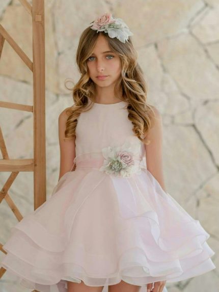 Corona Pink Diamond Mimilù Elegante corona da cerimonia per bimba e ragazza, modello Pink Diamond, in pizzo e tulle con fiore in tessuto. Accessori Cerimonia