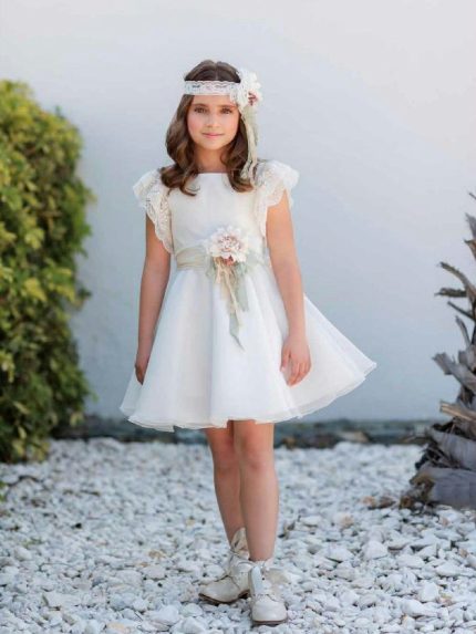 Corona Smeraldo Mimilù Elegante corona da cerimonia per bimba e ragazza, modello Smeraldo, in pizzo e tulle con fiore in tessuto. Accessori Cerimonia