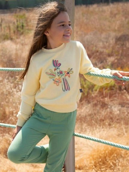 Felpa girocollo bambina Uccello Felpa bambina in cotone con ricamo colorato - Bennie Kids