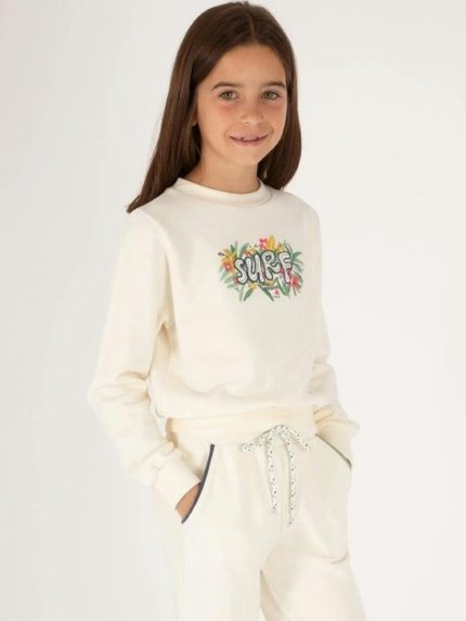 Felpa girocollo ragazza Girl Felpa girocollo bambina in cotone con ricamo Surf tropicale - Bennie Kids (4-12 anni)