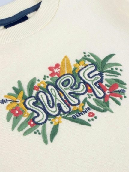 Felpa girocollo ragazza Girl Felpa girocollo bambina in cotone con ricamo Surf tropicale - Bennie Kids (4-12 anni)