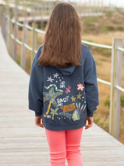Felpa oversize bambina Tropicalia Felpa bambina oversize con cappuccio e ricamo Summer Days - Bennie Kids