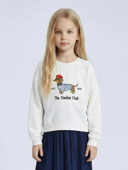 Felpa ricamata girocollo ragazza Mini Mignon Paris - felpa girocollo ricamata in cotone, bambina/ragazza 4-14 anni