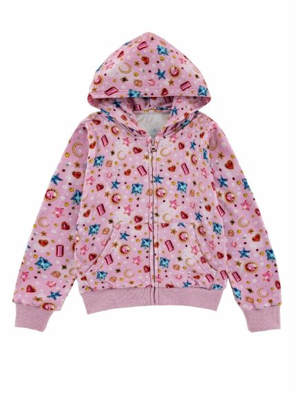 Felpa zip bambina Pink Gems Calonie - Felpa zip bambina in bambù e cotone Pink Gems