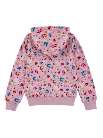 Felpa zip bambina Pink Gems Calonie - Felpa zip bambina in bambù e cotone Pink Gems