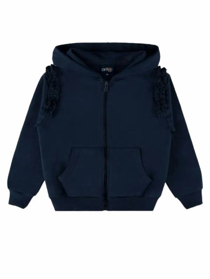 Felpa zip con cappuccio bambina Bennie Kids - Felpa zip bambina 100% cotone con cappuccio e volant 4-14 anni