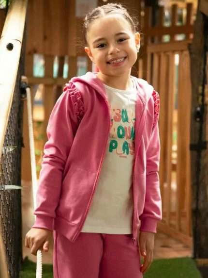 Felpa zip con cappuccio bambina Bennie Kids 4/14 anni - Felpa zip 100% cotone con cappuccio e volant sulle maniche