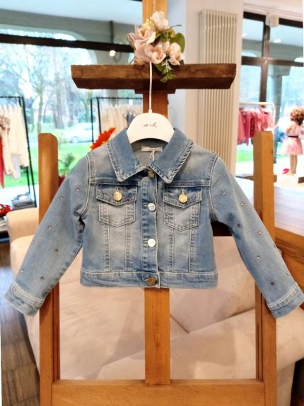 Giubbotto jeans bimba Giubbino in Denim Elasticizzato con Strass Rosa - Perfetto per la Bimba Fashion Sportiva Made in Italy