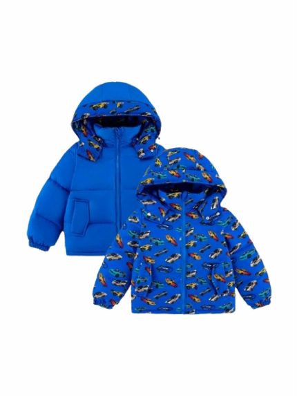 Giubbotto piuma bambino Charlie Blu Hot Rod Calonie - Piumino reversibile bimbo in piuma d'oca Charlie Blu Hot Rod