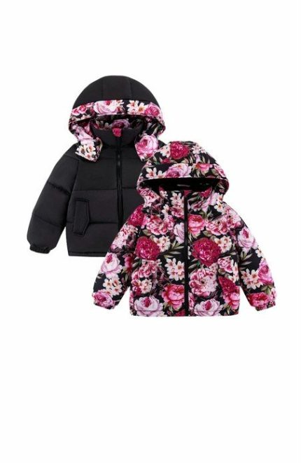 Giubbotto reversibile piuma bambina Charlie Flora Calonie - Piumino reversibile bambina in piuma d'oca Charlie Flora