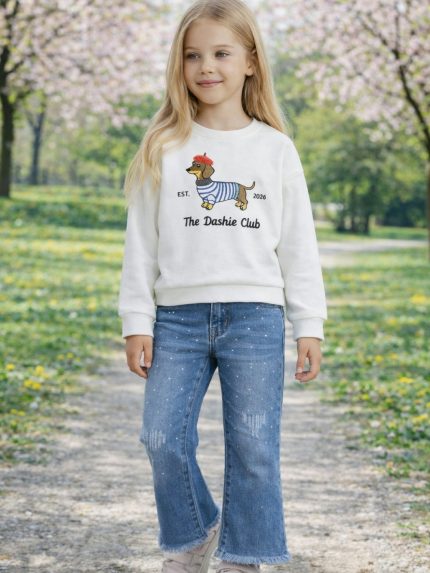 Jeans bambina EMC - Jeans flare in denim stretch con strass, bambina 3-8 anni