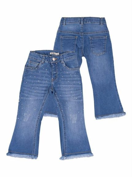Jeans bambina EMC - Jeans flare in denim stretch con strass, bambina 3-8 anni