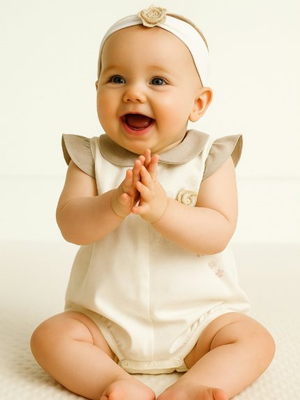 Pagliaccetto neonata Petali di Seta Pagliaccetto Neonata in Lino e Cotone - Eleganza e Dolcezza - Teto e Tatta Lista Nascita Idea Regalo Corredino
