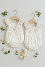 Pagliaccetto neonata Riviera Pagliaccetto per Neonata in Cotone con Dettagli Floreali e Fiocco - Eleganza e Comfort - Teto e Tatta Nursery Lista Nascita Idea Regalo Corredino