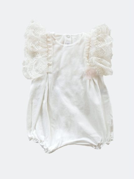 Pagliaccetto Piccola Principessa Teto e Tatta Pagliaccetto elegante, di Teto e Tatta, per neonata con manica in pizzo macramè. Lista Nascita Corredino