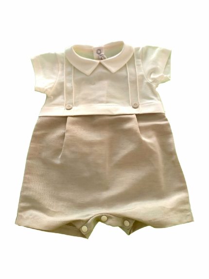 Pagliaccetto Principino Teto e Tatta Pagliaccetto corto bicolore panna/beige con corpino in jersey stretch. Made in Italy Abito da Battesimo Lista Nascita Corredino