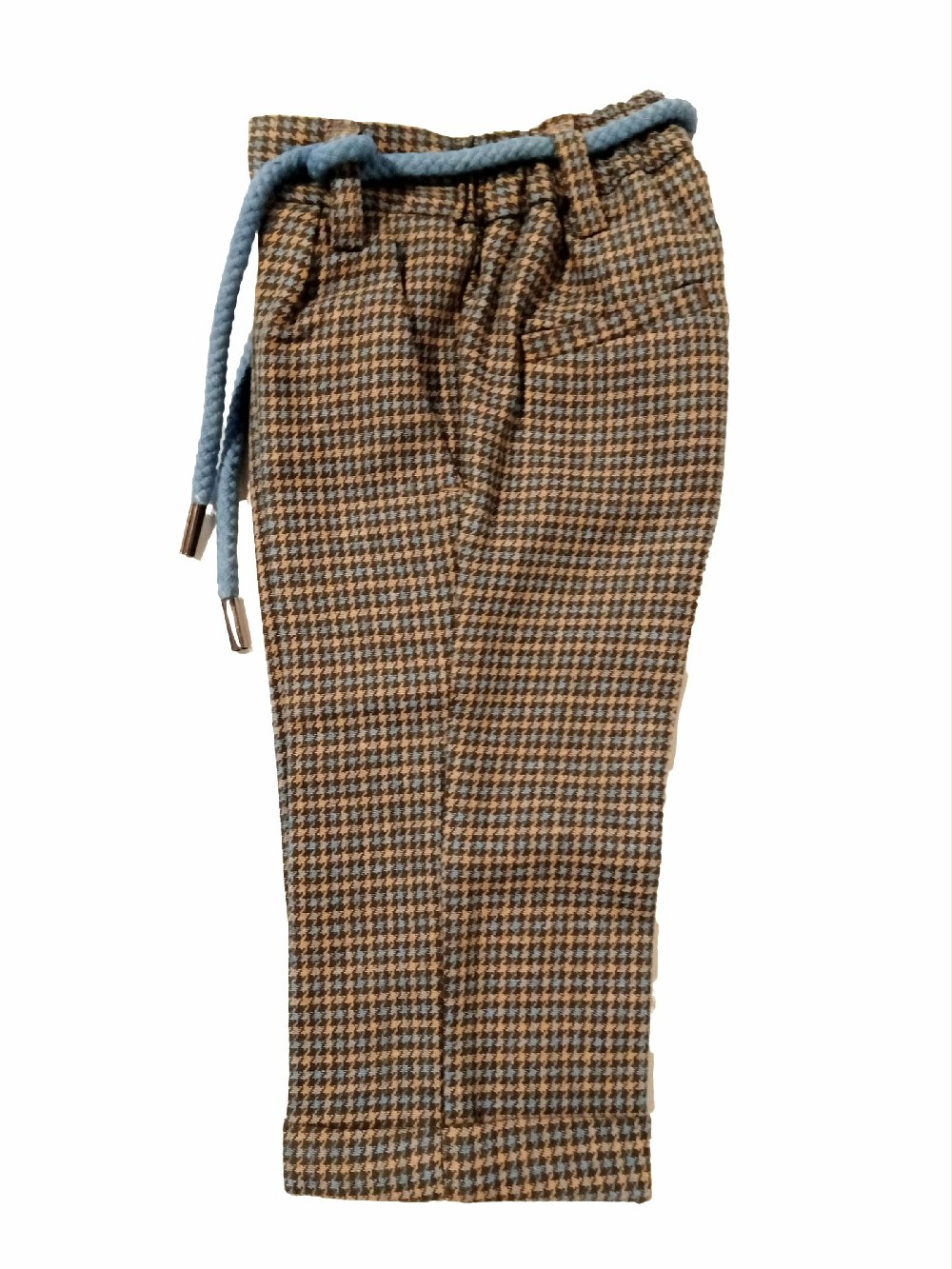 Pantaloni pied de poule bimbo EPT6146B 00 Pantaloni pied de poule bimbo Pantaloni bimbo in cotone, tessuto fantasia pied de poule, allacciatura con bottone e cerniera, cintura in corda, fondo con risvolto. Made in Italy