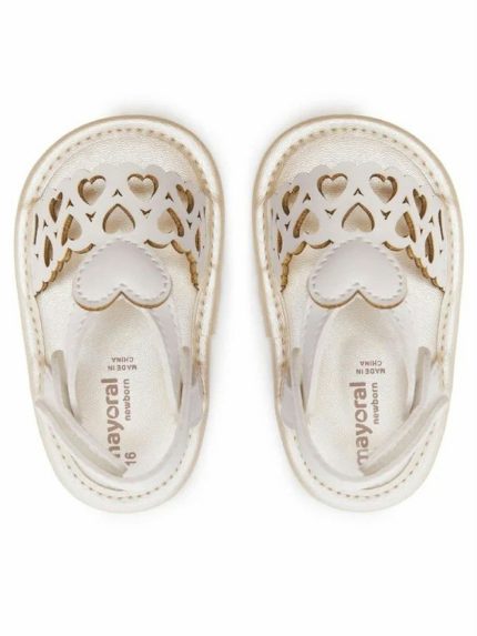 Sandaletto culla neonata Sandali Neonata Mayoral New Born in Ecopelle con Cuori e Suola Morbida