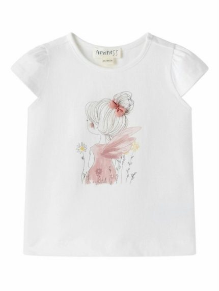 T-shirt manica corta bambina Newness Kids - t-shirt stampata in jersey stretch per bambina con fiocchetto applicato e maniche ad aletta, bambina 3-9 anni