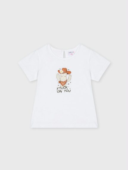 T-shirt manica corta bimba Ativo Kids 6/36 mesi - T-shirt bimba in cotone stretch con stampa cactus