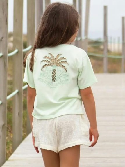 T-shirt manica corta ragazza Bennie Kids 4/14 anni - T-shirt oversize corta in 100% cotone con ricamo fronte e palma sul retro