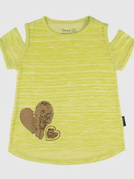 T-Shirt ragazza Cuori T-shirt bambina in cotone fiammato con cuore di paillettes reversibili - Bennie Kids