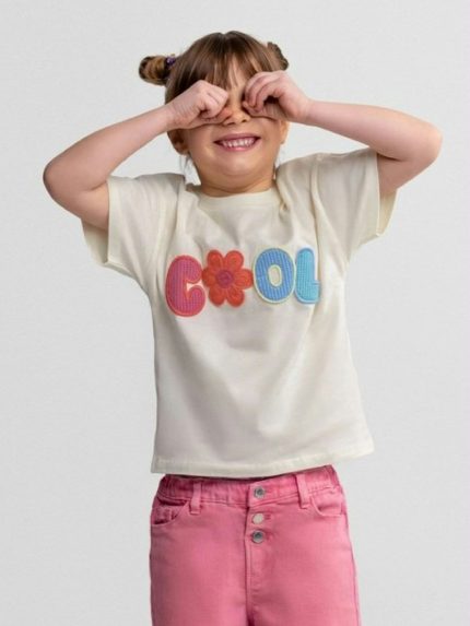 T-shrt manica corta bimba Minoti 6/36 mesi - T-shirt bimba in cotone con scritta ricamata