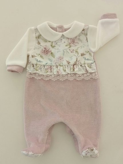 Tutina neonata Fiori di Seta Tutina neonata in ciniglia rigata e tessuto floreale - Raffinatezza Teto&Tatta Made in Italy Nascita Lei Nursery Lista Nascita Idea Regalo Corredino
