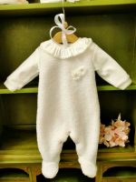 Tutina neonata Tenerezze Tutina Neonata in Ciniglia con Colletto a Corolla e Fiori Ricamati - Teto&Tatta Made in Italy Nascita Lei Tenerezze Idea Regalo Corredino