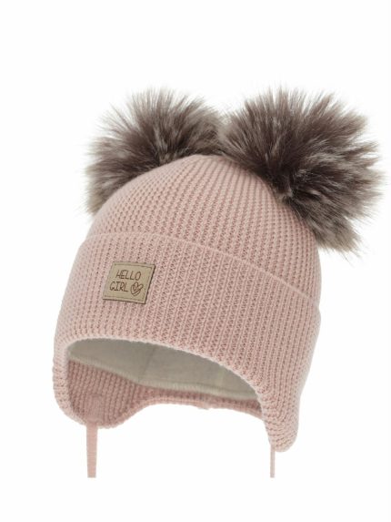 Cappellino lana neonata Trudina Berretto invernale neonata in lana merino con doppio pompon Trudina