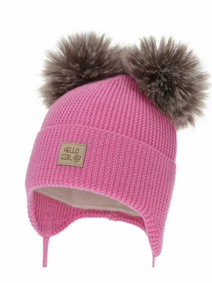 Cappellino lana neonata Trudina Berretto invernale neonata in lana merino con doppio pompon Trudina