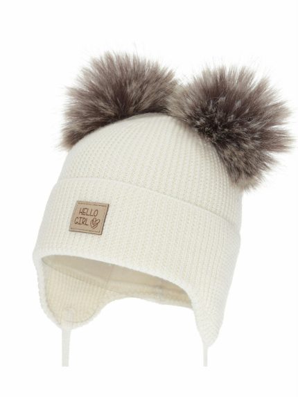 Cappellino lana neonata Trudina Berretto invernale neonata in lana merino con doppio pompon Trudina