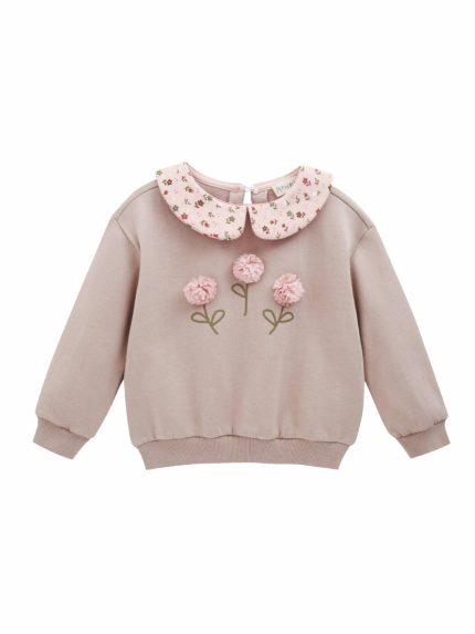 Felpa con colletto baby Felpa Bambina con Colletto Floreale e Fiori 3D | Newness Kids