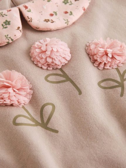 Felpa con colletto baby Felpa Bambina con Colletto Floreale e Fiori 3D | Newness Kids