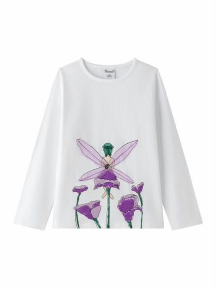T-Shirt manica lunga bambina T-Shirt a manica lunga Bambina Newness Kids Fata e Fiori in Cotone Stretch 3-9 Anni