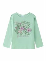 T-Shirt manica lunga bambina T-shirt Bambina Manica Lunga in Cotone Stretch con Fiori in Tulle | Newness Kids 3-9 Anni