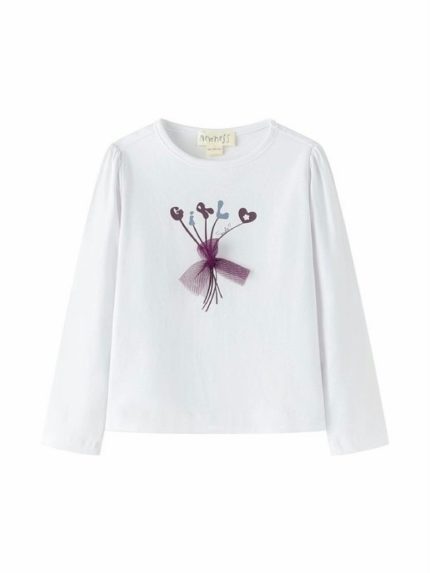T-Shirt manica lunga bambina T-Shirt a manica lunga Bambina Newness Kids con Fiocco in Tulle 3-9 Anni