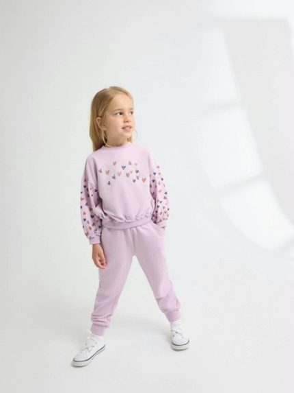 Tuta felpa bambina Completo Tuta Bambina in Cotone Stretch con Cuori | Newness Kids 2-6 Anni
