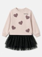 Abito manica lunga bambina Losan – Abito bambina manica lunga con corpino in cotone stretch e gonna in tulle 3/12 anni