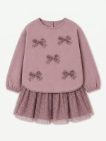 Abito manica lunga neonata Losan – Abito Neonata a Manica Lunga in Cotone Invernale con Gonna in Tulle – 6/36 mesi