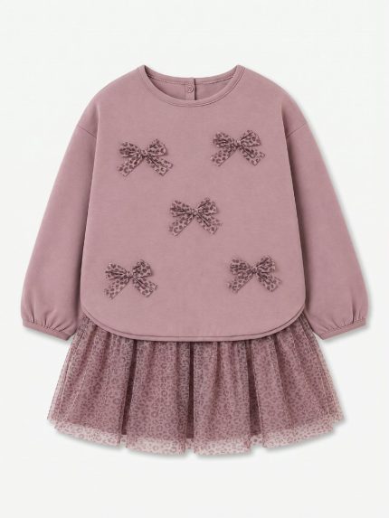 Abito manica lunga neonata Losan – Abito Neonata a Manica Lunga in Cotone Invernale con Gonna in Tulle – 6/36 mesi