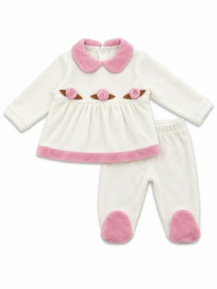 Completo clinico neonata Completo Clinico in Ciniglia Neonata con Roselline | Maglia e Ghettina