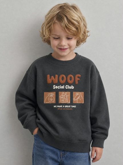 Felpa girocollo bambino Losan – Felpa girocollo bambino Woof Social Club – 100% cotone invernale – 3/12 anni
